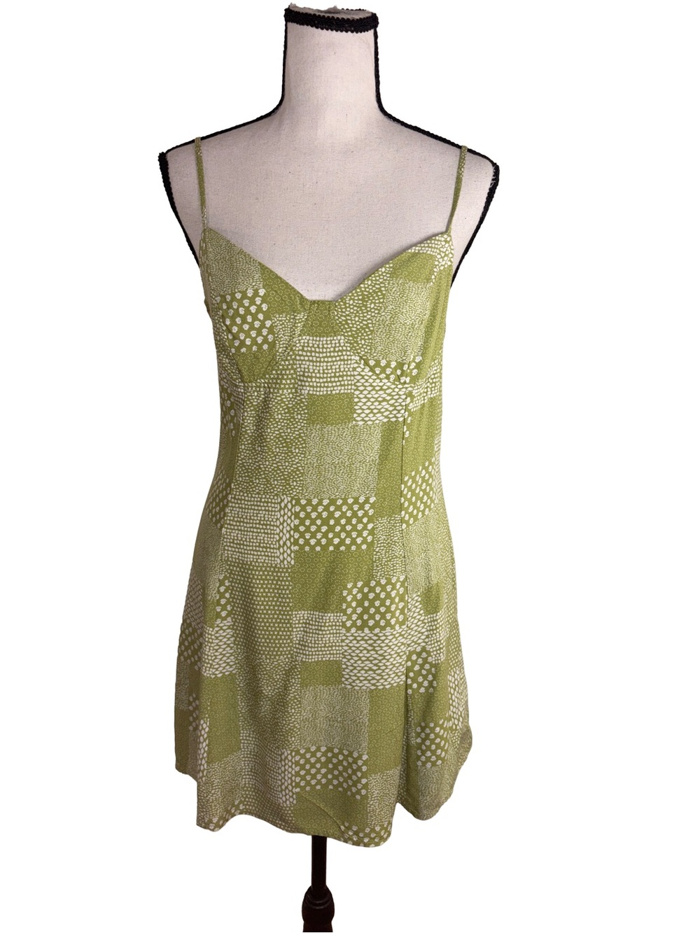 PacSun Y2K Style Green Patchwork Print Mini Dress Size Small